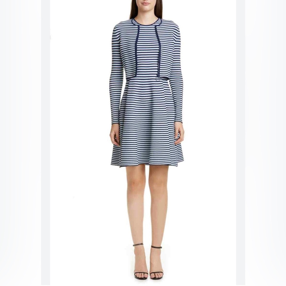 Akris Punto Fit and Flare Sweater Dress with Jacket, US Size 10,  Blue/White